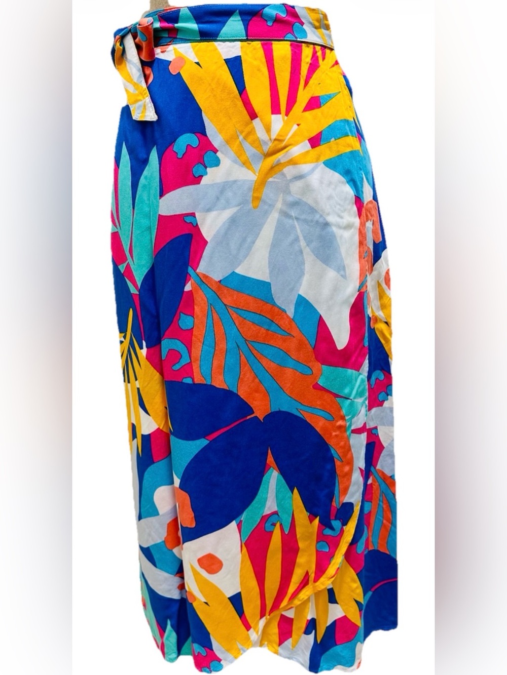JCrew Factory Tropical Faux Wrap Skirt XXL 100% Viscose Elastic Waist Vibrant - Picture 1 of 6
